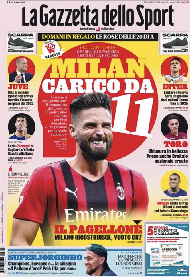 Prima Pagina, Gazzetta dello Sport: “Milan carico da 11. Juventus, Max al minimo” Prima Pagina, Gazzetta dello Sport: “Milan carico da 11. Juventus, Max al minimo”