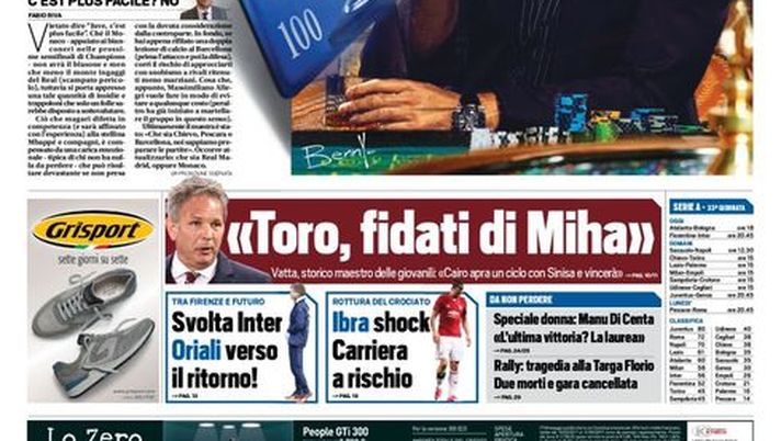 Prima Pagina, Tuttosport: “Juventus pesca il Monaco, puntata maxima. Ibra shock, carriera a rischio. Due morti nella Targa Florio” Prima Pagina, Tuttosport: “Juventus pesca il Monaco, puntata maxima. Ibra shock, carriera a rischio. Due morti nella Targa Florio”