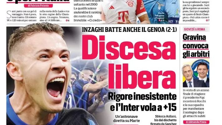EDICOLA / CdS: Discesa libera. Rigore inesistente e l’Inter vola a + 15 - immagine 1