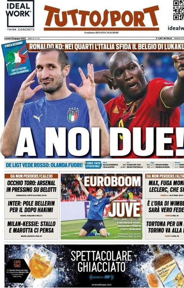 Prima Pagina, Tuttosport: &#8220;A noi due! Ronaldo k.o., nei quarti contro il Belgio&#8221; 