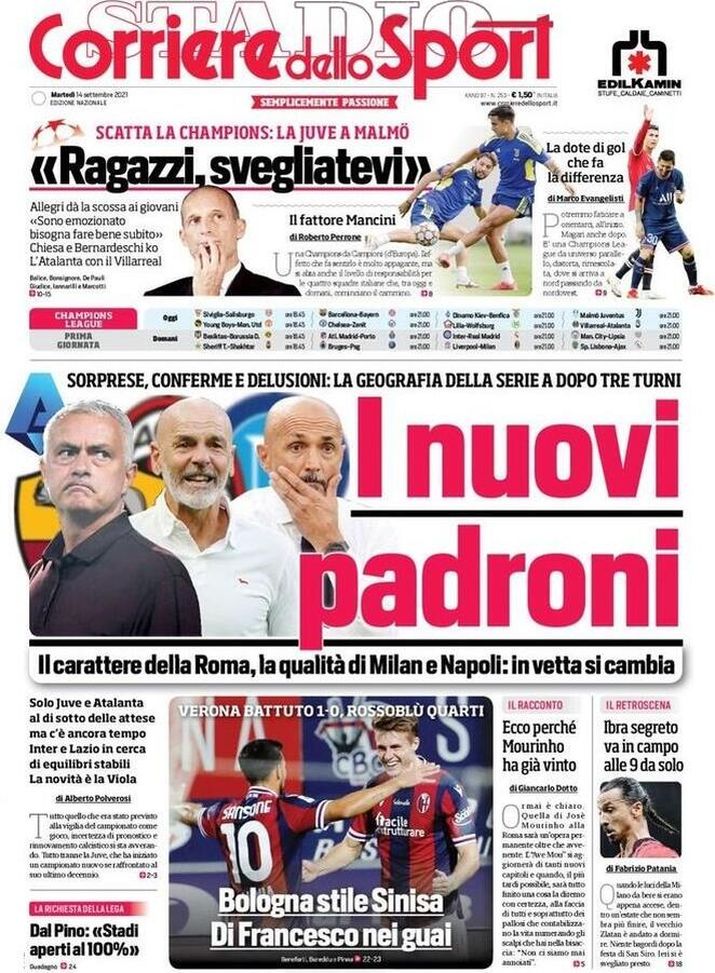 Prima Pagina, Corriere dello Sport: “I nuovi padroni! Scatta la Champions” 