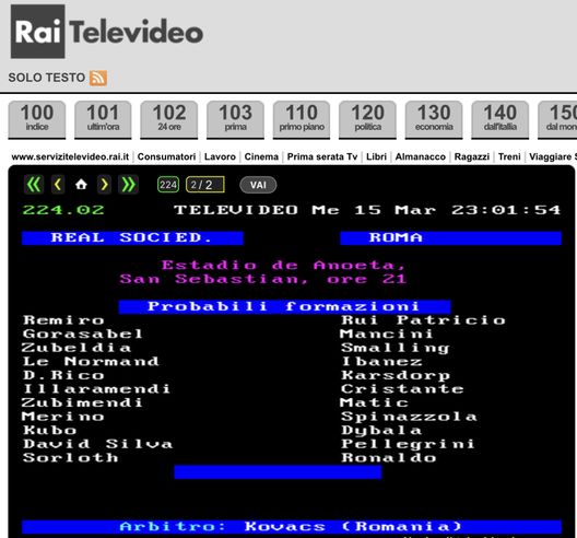 Roma, che gaffe sul Televideo: con la Real Sociedad c’è Ronaldo al posto di Abraham- immagine 2