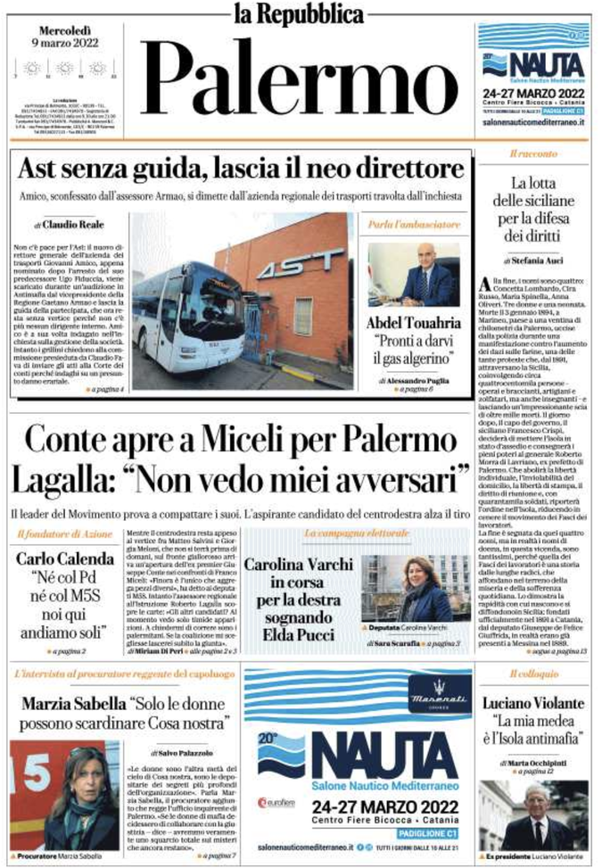 Prima Pagina, La Repubblica-Palermo: “Conte apre a Miceli per Palermo”  prima pagina