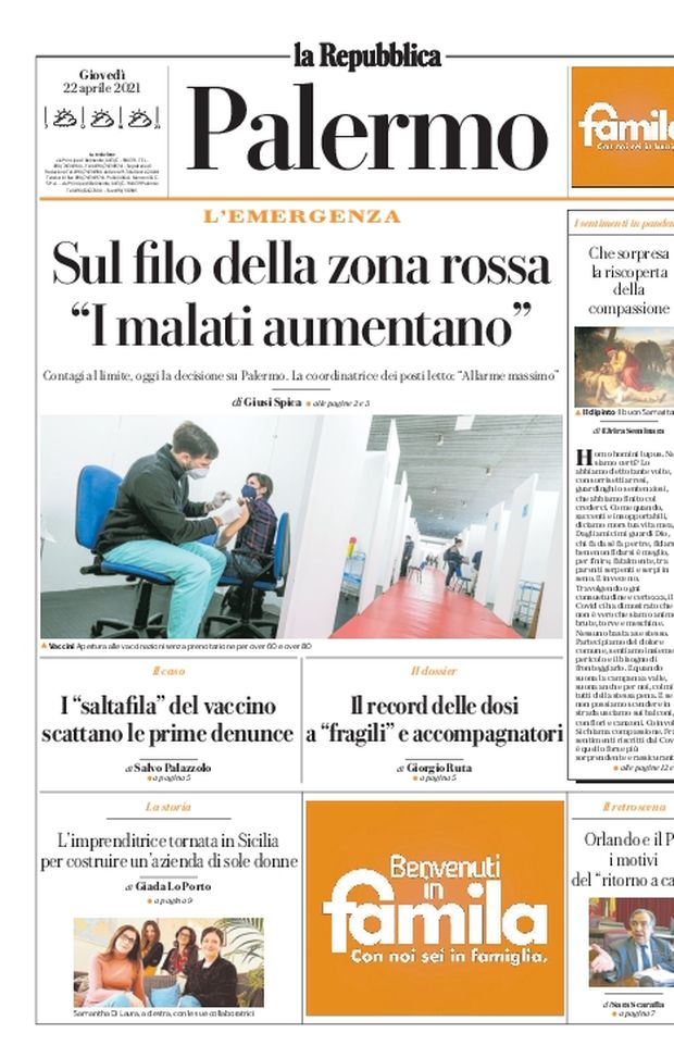 Prima Pagina, La Repubblica-Palermo: “Sul filo della zona rossa. Contagi al limite, oggi la decisione” 