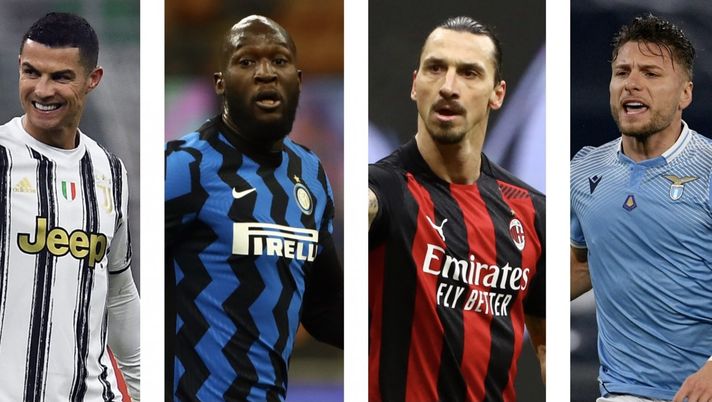 Cristiano Ronaldo (Juventus), Romelu Lukaku (Inter), Zlatan Ibrahimovic (Milan) e Ciro Immobile (Lazio), bomber della Serie A 2020-2021 | AC Milan News (Getty Images) 