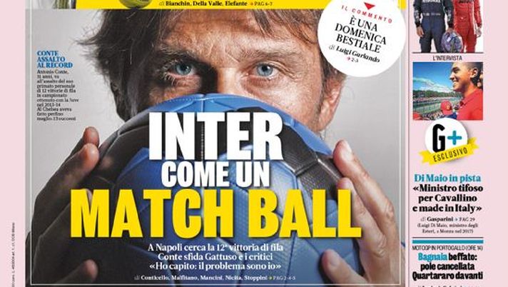 Prima Pagina, La Gazzetta dello Sport: “Inter, come un match ball. Ronaldo lascia la Juve a… Dybala” 