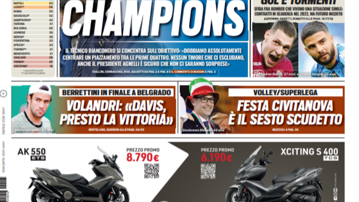 Tuttosport, la prima pagina di oggi, domenica 25 aprile 2021 