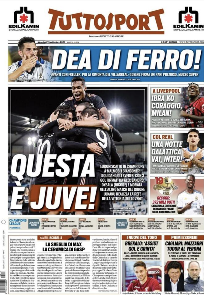 Prima Pagina, Tuttosport: &#8220;Ibra ko, coraggio Milan. Notte galattica, vai Inter&#8221; 