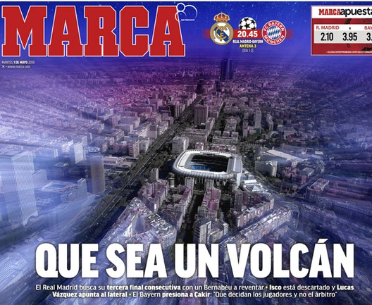 Prima Pagina, Marca: “Che sia un vulcano. Il Real Madrid cerca la terza finale consecutiva…” Prima Pagina, Marca: “Che sia un vulcano. Il Real Madrid cerca la terza finale consecutiva…”