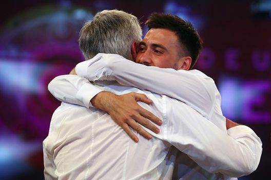 MUNICH, GERMANY - MAY 20: Head coach Carlo Ancelotti is hugged by his son Davide Ancelotti during the FC Bayern Muenchen Championship party following the Bundesliga match between Bayern Muenchen and SC Freiburg at Postpalast on May 20, 2017 in Munich, Germany. (Photo by Alexander Hassenstein/Bongarts/Getty Images) MUNICH, GERMANY - MAY 20: Head coach Carlo Ancelotti is hugged by his son Davide Ancelotti during the FC Bayern Muenchen Championship party following the Bundesliga match between Bayern Muenchen and SC Freiburg at Postpalast on May 20, 2017 in Munich, Germany. (Photo by Alexander Hassenstein/Bongarts/Getty Images)