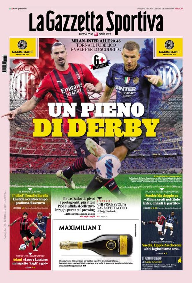Prima Pagina, La Gazzetta dello Sport: “Un pieno di derby” - immagine 1