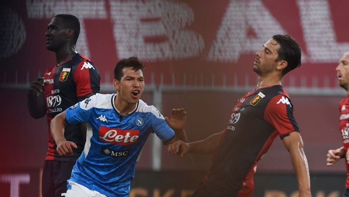 GENOA, ITALY - JULY 08: Hirving Lozano of Napoli celebrates after scoring the first goal during the Serie A match between Genoa CFC and SSC Napoli at Stadio Luigi Ferraris on July 8, 2020 in Genoa, Italy. (Photo by SSC NAPOLI/SSC NAPOLI via Getty Images) GENOA, ITALY - JULY 08: Hirving Lozano of Napoli celebrates after scoring the first goal during the Serie A match between Genoa CFC and SSC Napoli at Stadio Luigi Ferraris on July 8, 2020 in Genoa, Italy. (Photo by SSC NAPOLI/SSC NAPOLI via Getty Images)