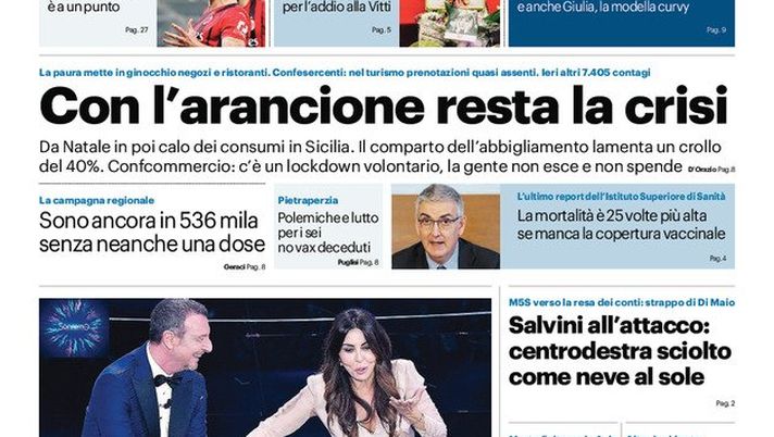 Prima Pagina, Giornale di Sicilia: “Con l’arancione resta la crisi”  Prima Pagina, Giornale di Sicilia: “Con l’arancione resta la crisi” - immagine 1