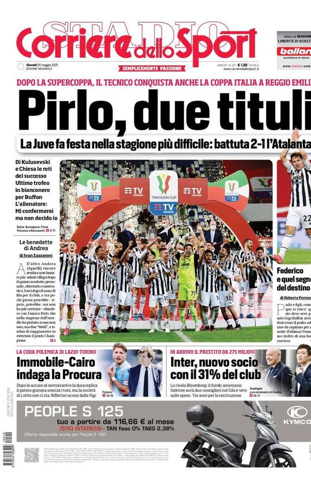 Prima Pagina, Corriere dello Sport: “Pirlo, due tituli. Immobile-Cairo, indaga la Procura. Inter, nuovo socio con il 31%” Prima Pagina, Corriere dello Sport: “Pirlo, due tituli. Immobile-Cairo, indaga la Procura. Inter, nuovo socio con il 31%”