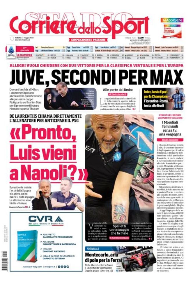 EDICOLA / CdS: Inter, basta un pari per la CL. Juve, secondi per Max - immagine 1