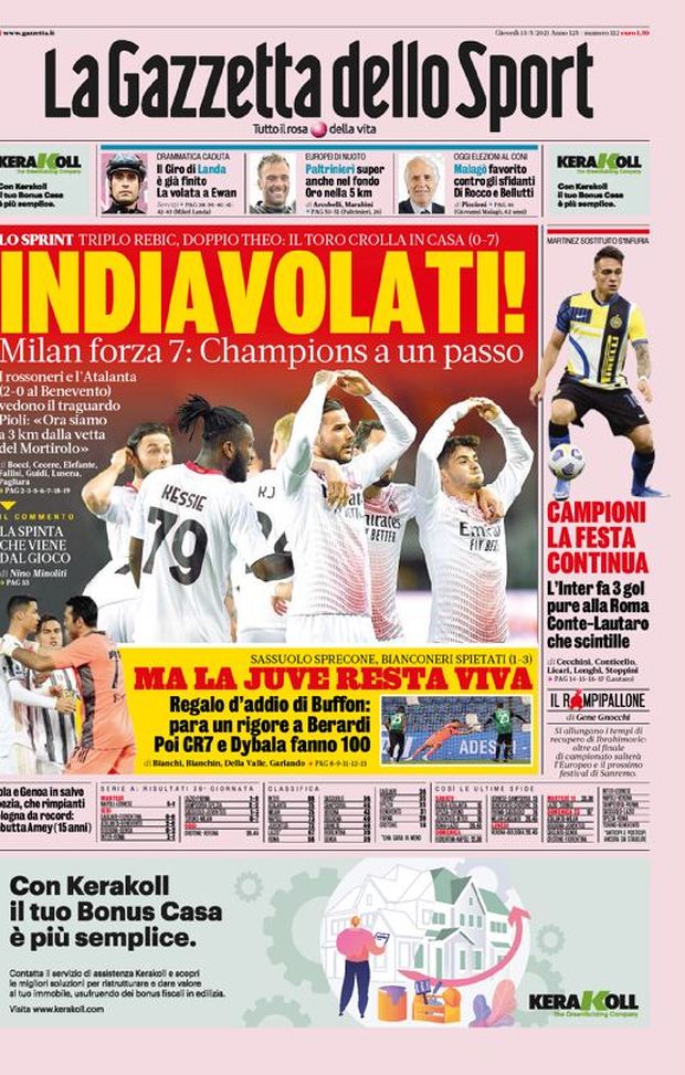 Prima Pagina, La Gazzetta dello Sport: “Indiavolati! Ma la Juve resta viva. Conte-Lautaro, che scintille” Prima Pagina, La Gazzetta dello Sport: “Indiavolati! Ma la Juve resta viva. Conte-Lautaro, che scintille”