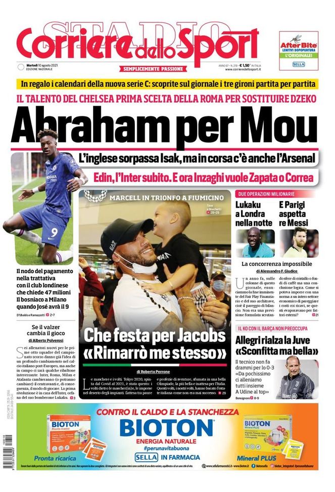 Prima Pagina, Corriere dello Sport: “Abraham per Mou. Edin, l’Inter subito” Prima Pagina, Corriere dello Sport: “Abraham per Mou. Edin, l’Inter subito”