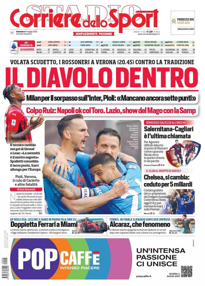 Prima Pagina, Corriere dello Sport: “Il Diavolo dentro. Milan per il sorpasso”  Prima Pagina, Corriere dello Sport: “Il Diavolo dentro. Milan per il sorpasso” - immagine 1