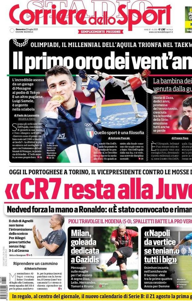 Prima Pagina, Corriere dello Sport: “CR7 resta alla Juve”  Prima Pagina, Corriere dello Sport: “CR7 resta alla Juve”