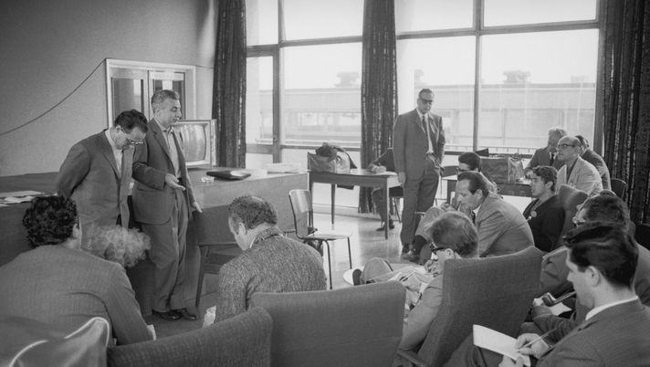 Vice President of the Italian Football Federation Artemio Franchi addresses a press conference in Sunderland after the Italian team's defeat by North Korea in the first round of the World Cup tournament, 21st July 1966. On the left is manager Dr. Edmondo Fabbri. (Photo by Central Press/Hulton Archive/Getty Images) Vice President of the Italian Football Federation Artemio Franchi addresses a press conference in Sunderland after the Italian team's defeat by North Korea in the first round of the World Cup tournament, 21st July 1966. On the left is manager Dr. Edmondo Fabbri. (Photo by Central Press/Hulton Archive/Getty Images)