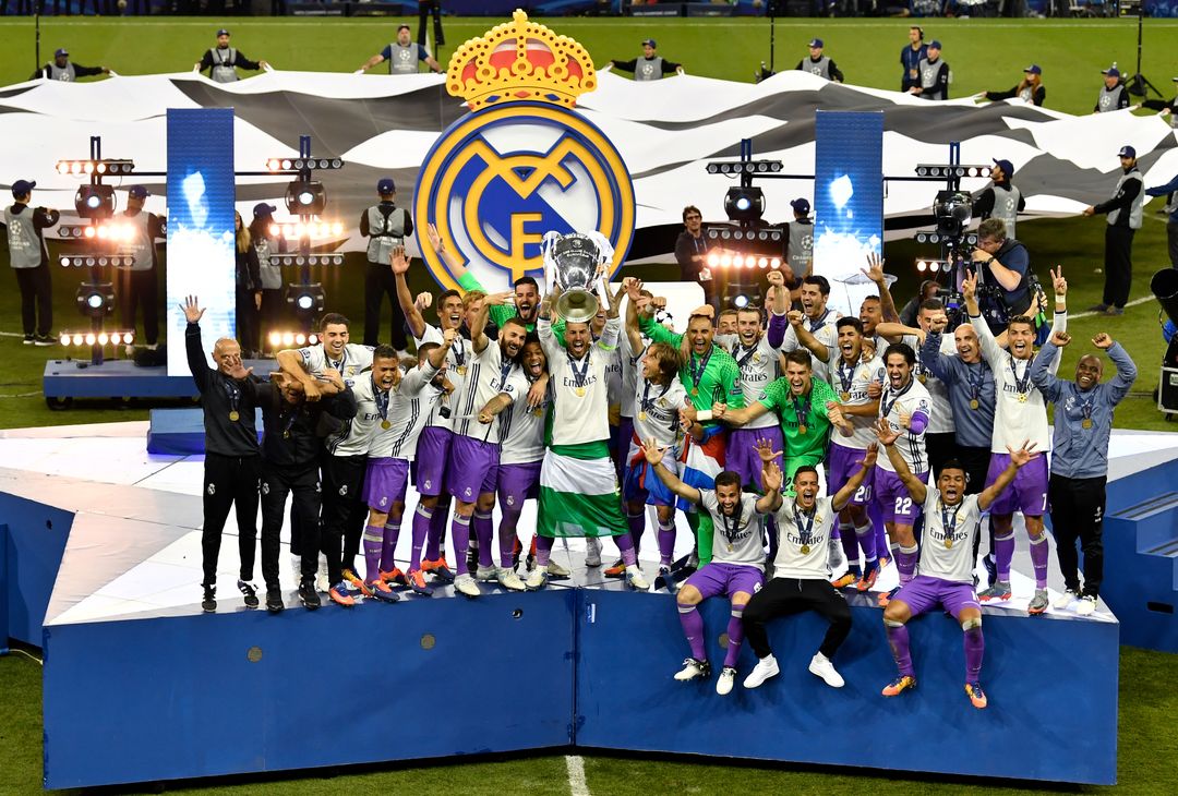  CARDIFF, WALES - JUNE 03:  In this handout image provided by UEFA, Sergio Ramos of Real Madrid lifts The Champions League trophy after the UEFA Champions League Final between Juventus and Real Madrid at National Stadium of Wales on June 3, 2017 in Cardiff, Wales.  (Photo by Handout/UEFA via Getty Images) 