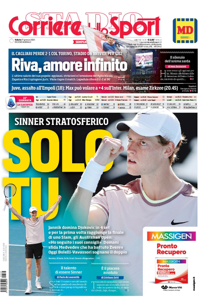 La prima pagina de Il Corriere dello Sport 27-01-2024