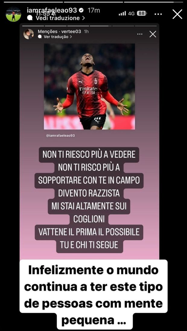 Storia Instagram Rafael Leao Milan razzismo