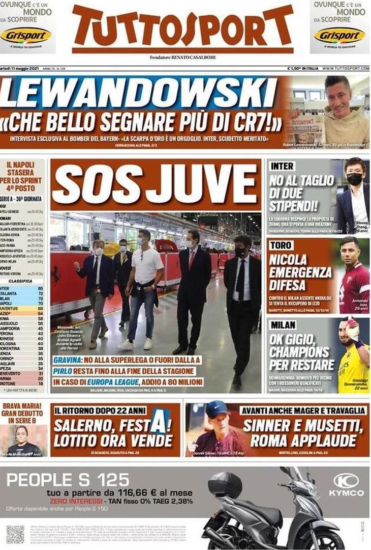  Tuttosport, la prima pagina di oggi, martedì 11 maggio 2021 