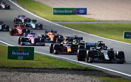 NUERBURG, GERMANY - OCTOBER 11: Lewis Hamilton of Great Britain driving the (44) Mercedes AMG Petronas F1 Team Mercedes W11 leads a line of cars during the F1 Eifel Grand Prix at Nuerburgring on October 11, 2020 in Nuerburg, Germany. (Photo by Joe Portlock/Getty Images) NUERBURG, GERMANY - OCTOBER 11: Lewis Hamilton of Great Britain driving the (44) Mercedes AMG Petronas F1 Team Mercedes W11 leads a line of cars during the F1 Eifel Grand Prix at Nuerburgring on October 11, 2020 in Nuerburg, Germany. (Photo by Joe Portlock/Getty Images)