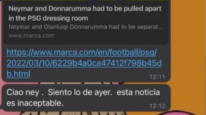 Neymar mostra chat WhatApp con Gianluigi Donnarumma Neymar Gianluigi Donnarumma