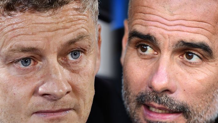 FILE PHOTO (EDITORS NOTE: COMPOSITE OF IMAGES - Image numbers 1177970074,1182084551 - GRADIENT ADDED) In this composite image a comparison has been made between Manager Ole Gunnar Solskjaer of Manchester United (L) and Pep Guardiola, Manager of Manchester City. Manchester United and Manchester City meet in the first leg of the Carabao Cup Semi Final. ***LEFT IMAGE*** BELGRADE, SERBIA - OCTOBER 24: Manager Ole Gunnar Solskjaer of Manchester United looks on prior the UEFA Europa League group L match between Partizan and Manchester United at Partizan Stadium on October 24, 2019 in Belgrade, Serbia. (Photo by Srdjan Stevanovic/Getty Images) ***RIGHT IMAGE*** LONDON, ENGLAND - OCTOBER 19: Pep Guardiola, Manager of Manchester City looks on ahead of the Premier League match between Crystal Palace and Manchester City at Selhurst Park on October 19, 2019 in London, United Kingdom. (Photo by Alex Broadway/Getty Images) FILE PHOTO (EDITORS NOTE: COMPOSITE OF IMAGES - Image numbers 1177970074,1182084551 - GRADIENT ADDED) In this composite image a comparison has been made between Manager Ole Gunnar Solskjaer of Manchester United (L) and Pep Guardiola, Manager of Manchester City. Manchester United and Manchester City meet in the first leg of the Carabao Cup Semi Final. ***LEFT IMAGE*** BELGRADE, SERBIA - OCTOBER 24: Manager Ole Gunnar Solskjaer of Manchester United looks on prior the UEFA Europa League group L match between Partizan and Manchester United at Partizan Stadium on October 24, 2019 in Belgrade, Serbia. (Photo by Srdjan Stevanovic/Getty Images) ***RIGHT IMAGE*** LONDON, ENGLAND - OCTOBER 19: Pep Guardiola, Manager of Manchester City looks on ahead of the Premier League match between Crystal Palace and Manchester City at Selhurst Park on October 19, 2019 in London, United Kingdom. (Photo by Alex Broadway/Getty Images)