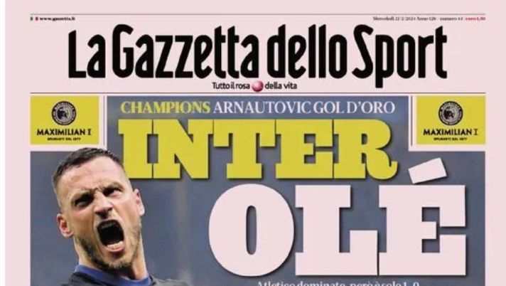 prima pagina gazzetta dello sport oggi