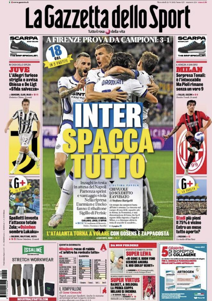 Prima Pagina, Gazzetta dello Sport: “Inter spacca tutto. Milan, sorpresa Tonali” Prima Pagina, Gazzetta dello Sport: “Inter spacca tutto. Milan, sorpresa Tonali”