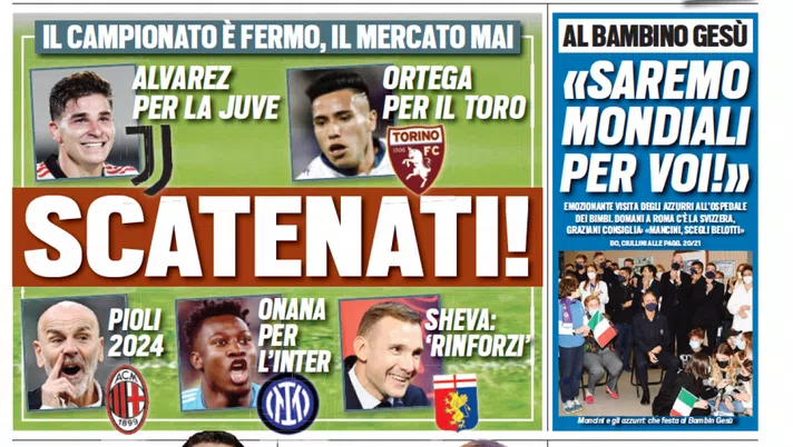 Prima Pagina, Tuttosport: “Scatenati! Alvarez per la Juve, Onana per l’Inter” - immagine 1