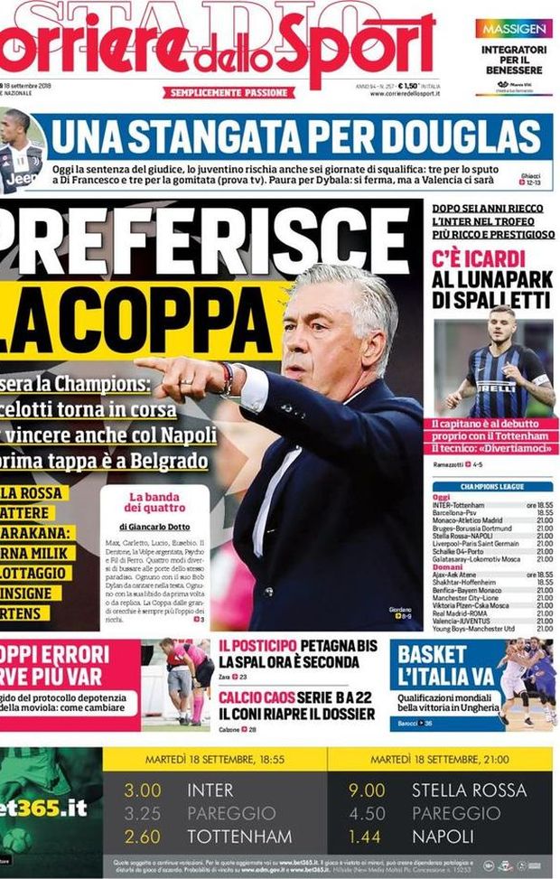 Prima Pagina, Corriere dello Sport: “Preferisce la coppa. Icardi al lunapark di Spalletti. Caos Serie B…” Prima Pagina, Corriere dello Sport: “Preferisce la coppa. Icardi al lunapark di Spalletti. Caos Serie B…”