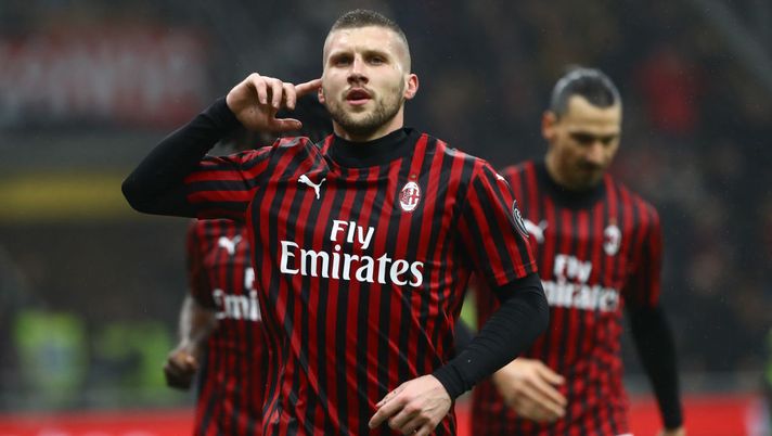 MILAN, ITALY - FEBRUARY 17:  Ante Rebic of AC Milan celebrates after scoring the opening goal during the Serie A match between AC Milan and Torino FC at Stadio Giuseppe Meazza on February 17, 2020 in Milan, Italy.  (Photo by Marco Luzzani/Getty Images) 