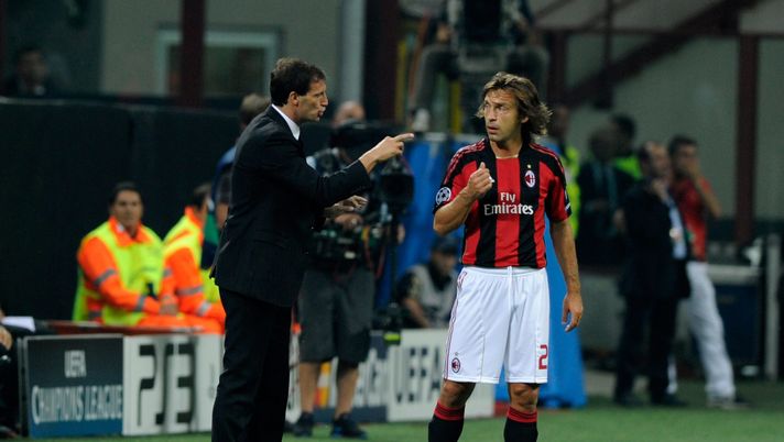 Massimiliano Allegri e Andrea Pirlo ai tempi del Milan (Getty Images) Massimiliano Allegri Andrea Pirlo