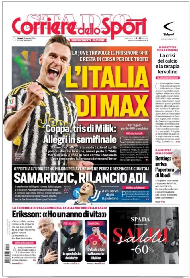 EDICOLA CDS – L’Italia di Max: Juve in corsa per due trofei - immagine 1