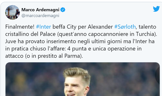 Il tweet del giornalista Il tweet del giornalista