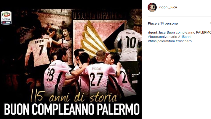 FOTO, Luca Rigoni ancora legato ai rosa: “Buon compleanno Palermo!” 