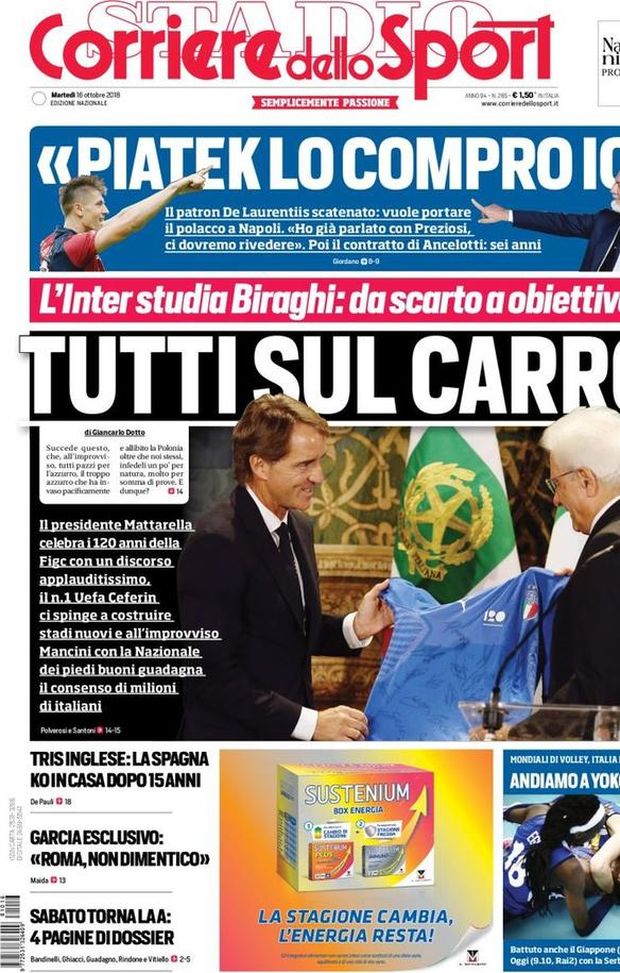 Prima Pagina, Corriere dello Sport: “Tutti sul carro! De Laurentiis: ‘Piatek lo compro io’. L’Inter studia Biraghi…” Prima Pagina, Corriere dello Sport: “Tutti sul carro! De Laurentiis: ‘Piatek lo compro io’. L’Inter studia Biraghi…”