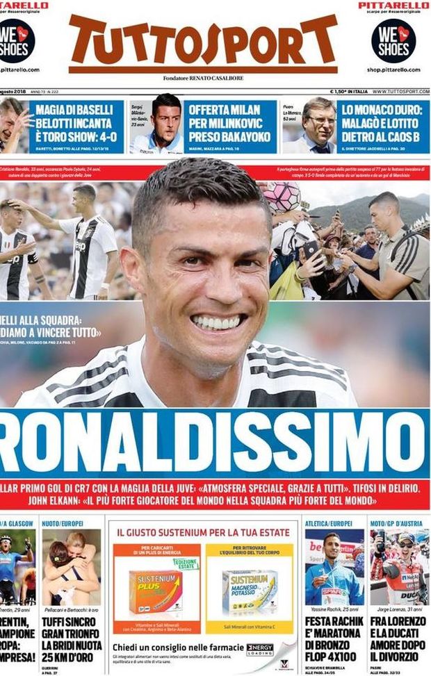 Prima Pagina, Tuttosport: “Ronaldissimo. Offerta Milan per Milinkovic. Lo Monaco duro: Malagò e Lotito dietro al caos B…” Prima Pagina, Tuttosport: “Ronaldissimo. Offerta Milan per Milinkovic. Lo Monaco duro: Malagò e Lotito dietro al caos B…”