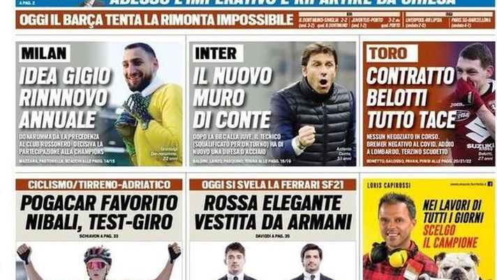 Prima Pagina, Tuttosport: &#8220;Juve, così noooo! Idea Gigio, rinnovo annuale. Il nuovo muro di Conte. Contratto Belotti, tutto tace&#8221; 