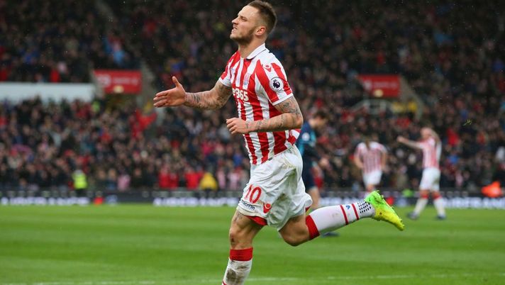 STOKE ON TRENT, ENGLAND - MARCH 04:  Marko Arnautovic of Stoke City celebrates scoring his sides first goal during the Premier League match between Stoke City and Middlesbrough at Bet365 Stadium on March 4, 2017 in Stoke on Trent, England.  (Photo by Alex Livesey/Getty Images) 