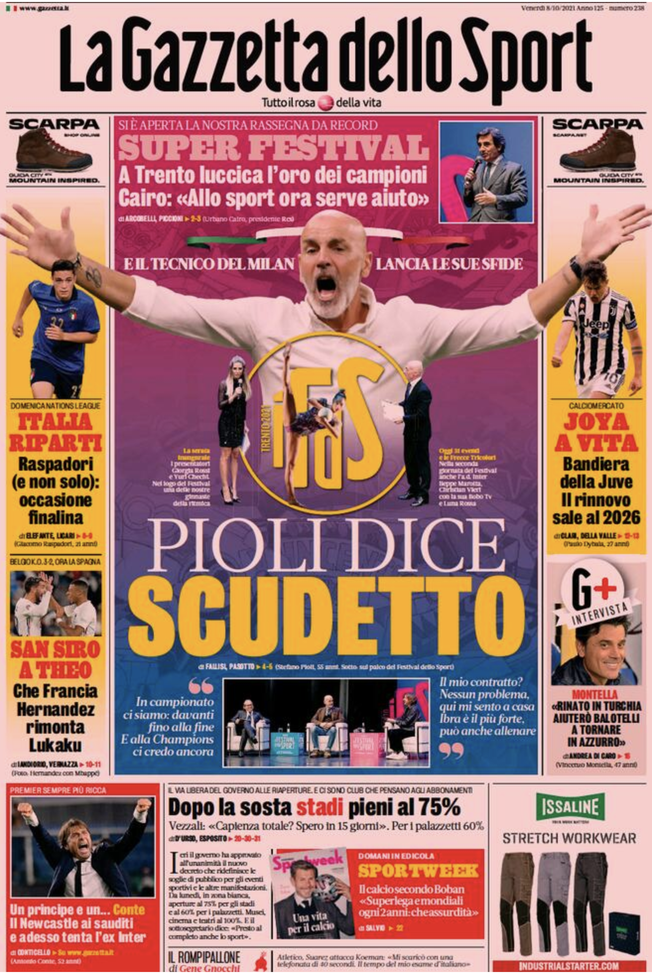 Prima Pagina, Gazzetta dello Sport: “Pioli dice scudetto. Dybala, Joya a vita”  prima pagina