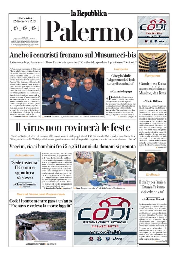 Prima Pagina La Repubblica, Ranieri: “Catania-Palermo, cioè calcio e vita”  Prima Pagina La Repubblica, Ranieri: “Catania-Palermo, cioè calcio e vita” - immagine 1