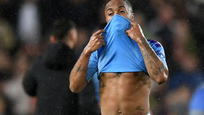 MANCHESTER, ENGLAND - MARCH 08: Raheem Sterling of Manchester City reacts after the Premier League match between Manchester United and Manchester City at Old Trafford on March 08, 2020 in Manchester, United Kingdom. (Photo by Michael Regan/Getty Images) MANCHESTER, ENGLAND - MARCH 08: Raheem Sterling of Manchester City reacts after the Premier League match between Manchester United and Manchester City at Old Trafford on March 08, 2020 in Manchester, United Kingdom. (Photo by Michael Regan/Getty Images)