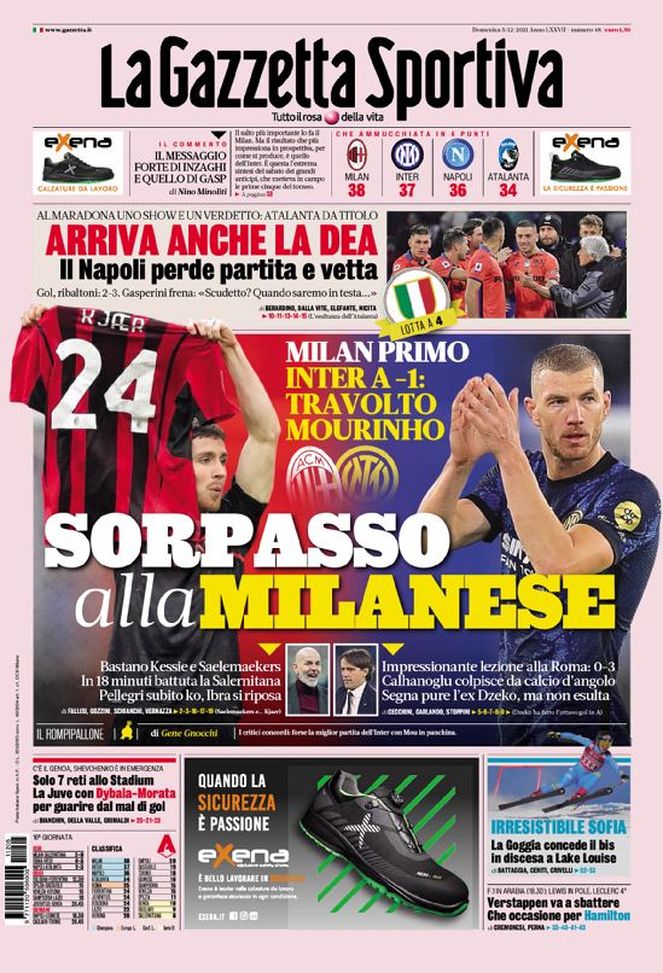 Prima Pagina, La Gazzetta dello Sport: “Sorpasso alla milanese. Arriva anche la Dea”  Prima Pagina, La Gazzetta dello Sport: “Sorpasso alla milanese. Arriva anche la Dea” - immagine 1