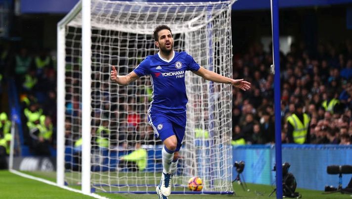 LONDON, ENGLAND - FEBRUARY 25:  Cesc Fabregas of Chelsea celebrates scoring his sides first goal during the Premier League match between Chelsea and Swansea City at Stamford Bridge on February 25, 2017 in London, England.  (Photo by Clive Rose/Getty Images) 