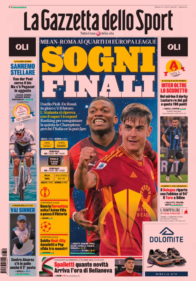 La prima pagina de La Gazzetta dello Sport 16-03-2024